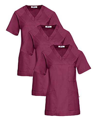 CLINIC DRESS Schlupfkasack 3er-Pack Damen Kasacks für Pflege Ärzte und Ärztinnen Praxisteam V-Ausschnitt Raglanärmel 95 Grad Wäsche Berry M von CLINIC DRESS