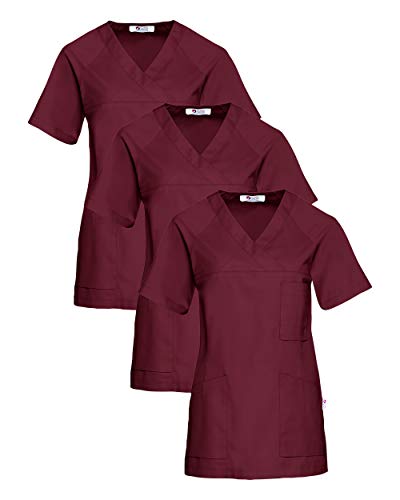 CLINIC DRESS Schlupfkasack 3er-Pack Damen Kasacks für Pflege Ärzte und Ärztinnen Praxisteam V-Ausschnitt Raglanärmel 95 Grad Wäsche Bordeaux 3XL von CLINIC DRESS