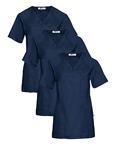 CLINIC DRESS Schlupfkasack 3er-Pack Damen Kasacks für Pflege Ärzte und Ärztinnen Praxisteam V-Ausschnitt Raglanärmel 95 Grad Wäsche Navy 3XL von CLINIC DRESS