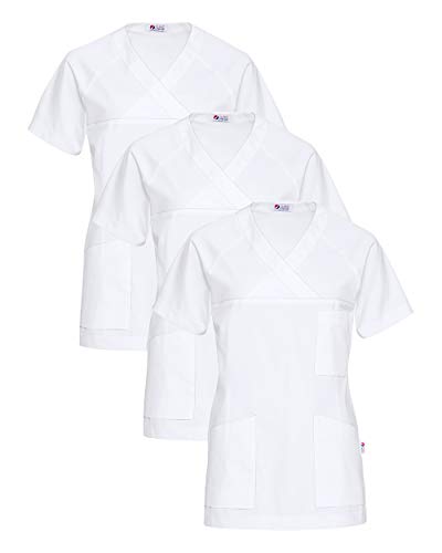 CLINIC DRESS Schlupfkasack 3er-Pack Damen Kasacks für Pflege Ärzte und Ärztinnen Praxisteam V-Ausschnitt Raglanärmel 95 Grad Wäsche weiß, 4XL von CLINIC DRESS