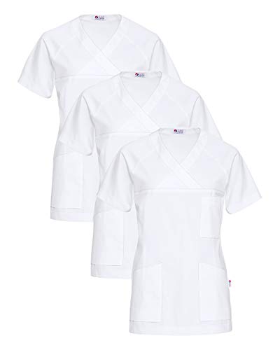 CLINIC DRESS Schlupfkasack 3er-Pack Damen Kasacks für Pflege Ärzte und Ärztinnen Praxisteam V-Ausschnitt Raglanärmel 95 Grad Wäsche weiß L von CLINIC DRESS