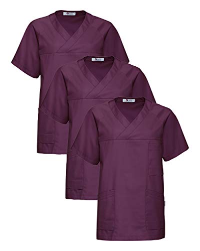 CLINIC DRESS Schlupfkasack - 3er Pack Herren Kasack V-Ausschnitt 95 Grad Wäsche SPARPACK Pflaume 4XL von CLINIC DRESS