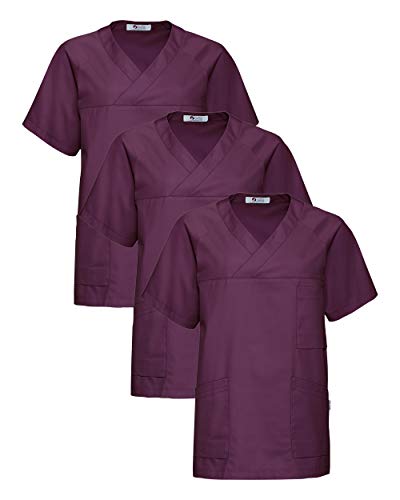 CLINIC DRESS Schlupfkasack - 3er Pack Herren Kasack V-Ausschnitt 95 Grad Wäsche SPARPACK Pflaume XS von CLINIC DRESS