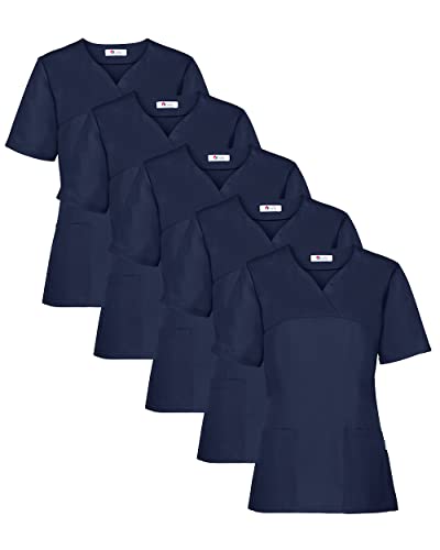 CLINIC DRESS Schlupfkasack 5er-Pack Damen Kasacks für Pflege Ärzte und Ärztinnen Praxisteam 2 Taschen leicht tailliert Navy, L von CLINIC DRESS