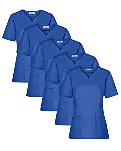 CLINIC DRESS Schlupfkasack 5er-Pack Damen Kasacks für Pflege Ärzte und Ärztinnen Praxisteam 2 Taschen leicht tailliert königsblau, M von CLINIC DRESS