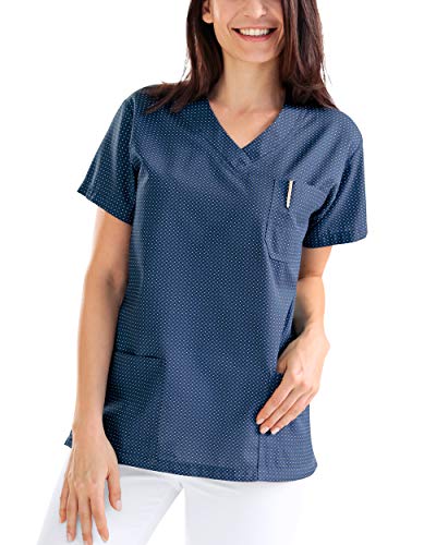 CLINIC DRESS Schlupfkasack Damen-Kasack 1/2 Arm All-Over-Print Schlupfhemd 60 Grad Wäsche Navy/Petrolblau, 44 von CLINIC DRESS