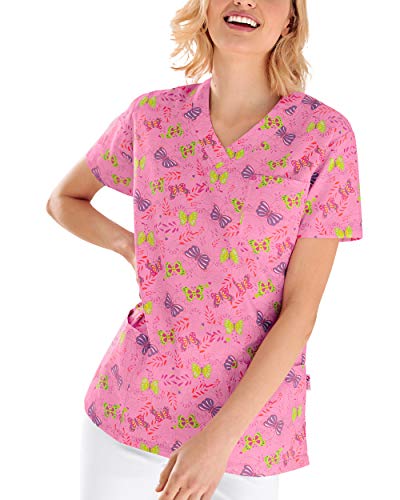 CLINIC DRESS Schlupfkasack Damen-Kasack 1/2 Arm All-Over-Print Schlupfhemd 60 Grad Wäsche Rosy pink/bunt 40 von CLINIC DRESS