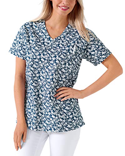 CLINIC DRESS Schlupfkasack Damen-Kasack 1/2 Arm All-Over-Print Schlupfhemd 60 Grad Wäsche weiß/blau/grau 38 von CLINIC DRESS