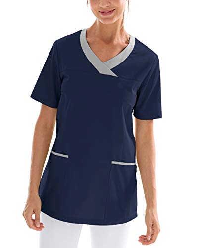 CLINIC DRESS Schlupfkasack Damen-Kasack für die Pflege 1/2 Arm V-Ausschnitt 2 Seitentaschen mit Passennaht 50% Baumwolle 60 Grad Wäsche Navy/grau, 52 von CLINIC DRESS