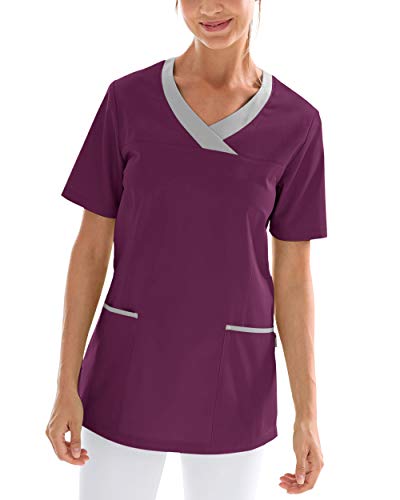 CLINIC DRESS Schlupfkasack Damen-Kasack für die Pflege 1/2 Arm V-Ausschnitt 2 Seitentaschen mit Passennaht 50% Baumwolle 60 Grad Wäsche Pflaume/grau 40 von CLINIC DRESS