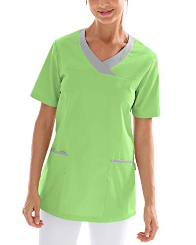 CLINIC DRESS Schlupfkasack Damen-Kasack für die Pflege 1/2 Arm V-Ausschnitt 2 Seitentaschen mit Passennaht 50% Baumwolle 60 Grad Wäsche apfelgrün/grau, 40 von CLINIC DRESS