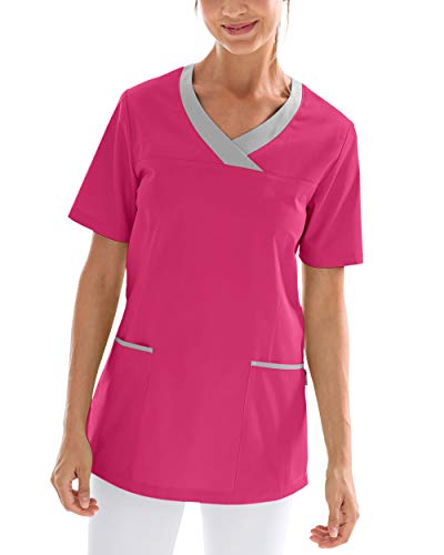 CLINIC DRESS Schlupfkasack Damen-Kasack für die Pflege 1/2 Arm V-Ausschnitt 2 Seitentaschen mit Passennaht 50% Baumwolle 60 Grad Wäsche pink/grau 38 von CLINIC DRESS