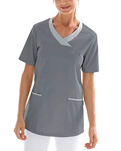 CLINIC DRESS Schlupfkasack Damen-Kasack für die Pflege 1/2 Arm V-Ausschnitt 2 Seitentaschen mit Passennaht 50% Baumwolle 60 Grad Wäsche steingrau/grau, 42 von CLINIC DRESS