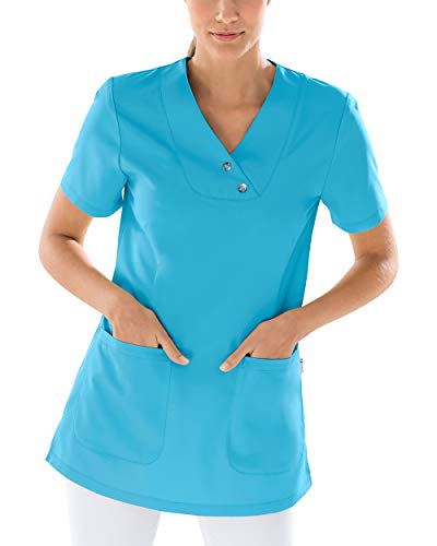 CLINIC DRESS Schlupfkasack Damen Kasack leicht tailliert V-Ausschnitt 2 Seitentaschen Seitenschlitze 50% Lyocell 95° Wäsche Dark türkis 42 von CLINIC DRESS