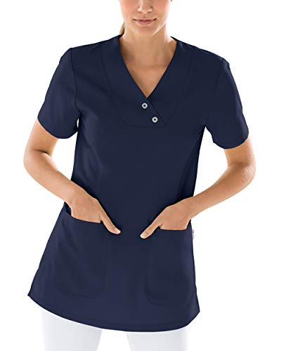 CLINIC DRESS Schlupfkasack Damen Kasack leicht tailliert V-Ausschnitt 2 Seitentaschen Seitenschlitze 50% Lyocell 95° Wäsche Navy, 36 von CLINIC DRESS