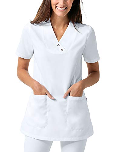 CLINIC DRESS Schlupfkasack Damen Kasack leicht tailliert V-Ausschnitt 2 Seitentaschen Seitenschlitze 50% Lyocell 95° Wäsche weiß 36 von CLINIC DRESS