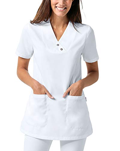 CLINIC DRESS Schlupfkasack Damen Kasack leicht tailliert V-Ausschnitt 2 Seitentaschen Seitenschlitze 50% Lyocell 95° Wäsche weiß 54 von CLINIC DRESS