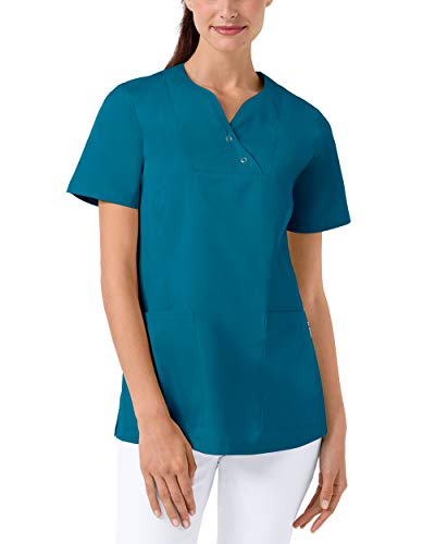 CLINIC DRESS Schlupfkasack Damen-Kasack mit extra Mehrweite im Hüftbereich Curvy Schnitt 2 Seitentaschen Seitenschlitze 95 Grad Wäsche Petrol 54 von CLINIC DRESS