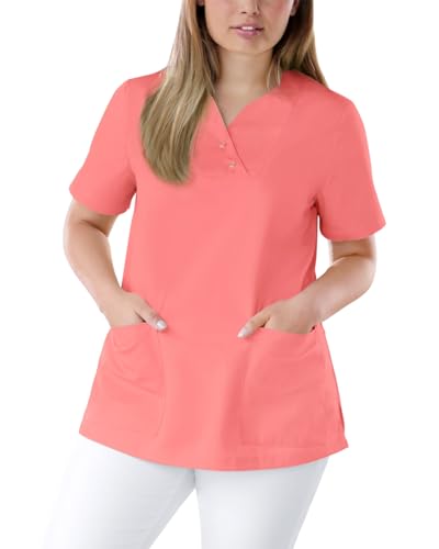 CLINIC DRESS Schlupfkasack Damen-Kasack mit extra Mehrweite im Hüftbereich Curvy Schnitt 2 Seitentaschen Seitenschlitze 95 Grad Wäsche pfirsichrosa 42 von CLINIC DRESS