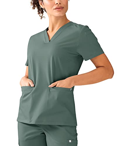 CLINIC DRESS Schlupfkasack I kaere I Damen-Kasack Pflege Arbeitskleidung I V-Ausschnitt | Länge ca. 68 cm | Kurzarm I Industriewäsche geeignet | bis 75 Grad waschbar | dunkelgrün, XS von CLINIC DRESS