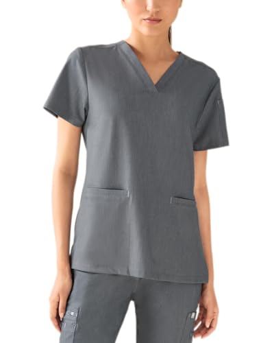 CLINIC DRESS Schlupfkasack I kaere I Damen-Kasack Pflege Arbeitskleidung I V-Ausschnitt | Länge ca. 68 cm | Kurzarm I Industriewäsche geeignet | bis 75 Grad waschbar | grau Melange, M von CLINIC DRESS