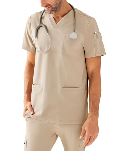 CLINIC DRESS Schlupfkasack I kaere I Herren-Kasack Pflege Arbeitskleidung I V-Ausschnitt Kurzarm Bunt I Industriewäsche geeignet | bis 75 Grad waschbar Sand L von CLINIC DRESS