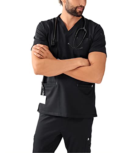CLINIC DRESS Schlupfkasack I kaere I Herren-Kasack Pflege Arbeitskleidung I V-Ausschnitt Kurzarm Bunt I Industriewäsche geeignet | bis 75 Grad waschbar schwarz XXL von CLINIC DRESS