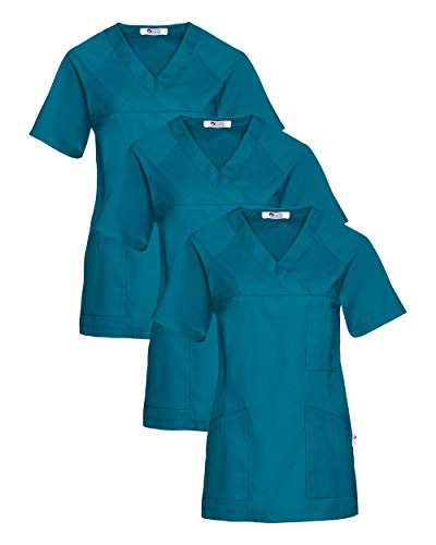 CLINIC DRESS Schlupfkasack 3er-Pack Damen Kasacks für Pflege Ärzte und Ärztinnen Praxisteam V-Ausschnitt Raglanärmel 95 Grad Wäsche Petrol, L von CLINIC DRESS