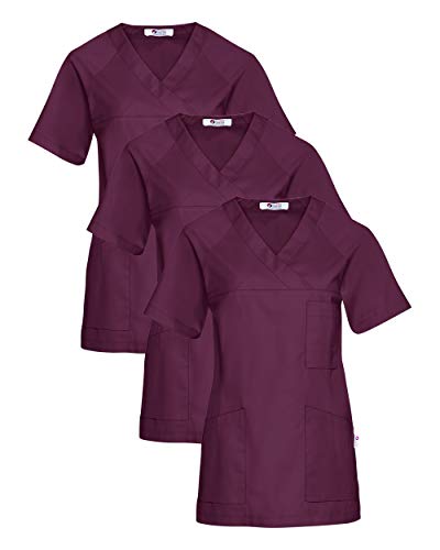 CLINIC DRESS Schlupfkasack 3er-Pack Damen Kasacks für Pflege Ärzte und Ärztinnen Praxisteam V-Ausschnitt Raglanärmel 95 Grad Wäsche Pflaume, 3XL von CLINIC DRESS
