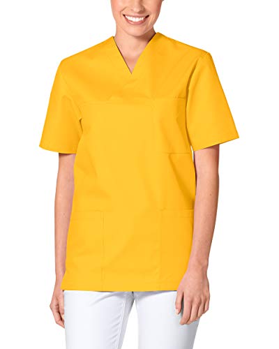 CLINIC DRESS Schlupfkasack - Unisex Kasack Damen und Herren bunt für Pflege und Altenpflege, Kurzarm und Brusttasche, 95 Grad Wäsche Sonnengelb 4XL von CLINIC DRESS