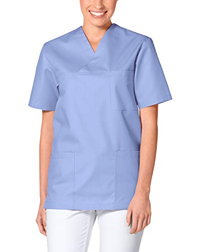 CLINIC DRESS Schlupfkasack - Unisex Kasack Damen und Herren bunt für Pflege und Altenpflege, Kurzarm und Brusttasche, 95 Grad Wäsche eisblau, L von CLINIC DRESS