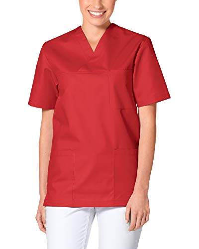 CLINIC DRESS Schlupfkasack - Unisex Kasack Damen und Herren bunt für Pflege und Altenpflege, Kurzarm und Brusttasche, 95 Grad Wäsche rot XL von CLINIC DRESS