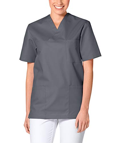 CLINIC DRESS Schlupfkasack - Unisex Kasack Damen und Herren bunt für Pflege und Altenpflege, Kurzarm und Brusttasche, 95 Grad Wäsche steingrau S von CLINIC DRESS