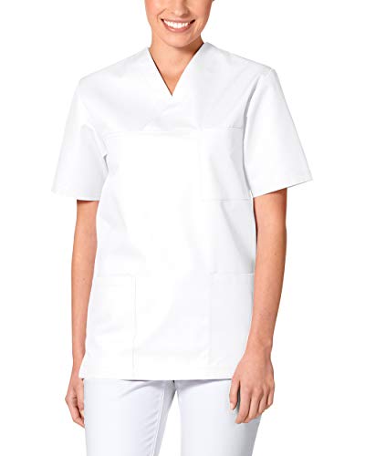 CLINIC DRESS Schlupfkasack - Unisex Kasack Damen und Herren bunt für Pflege und Altenpflege, Kurzarm und Brusttasche, 95 Grad Wäsche weiß, XXL von CLINIC DRESS