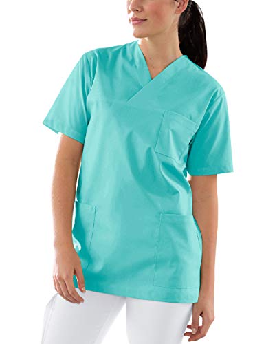 CLINIC DRESS Schlupfkasack Unisex-Schlupfkasack Brusttasche V-Ausschnitt Kasack für Damen und Herren 60° Wäsche Aqua Green L von CLINIC DRESS