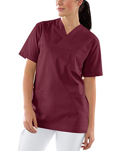 CLINIC DRESS Schlupfkasack Unisex-Schlupfkasack Brusttasche V-Ausschnitt Kasack für Damen und Herren 60° Wäsche Bordeaux XL von CLINIC DRESS
