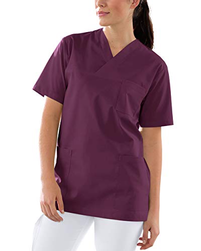 CLINIC DRESS Schlupfkasack Unisex-Schlupfkasack Brusttasche V-Ausschnitt Kasack für Damen und Herren 60° Wäsche Pflaume XL von CLINIC DRESS