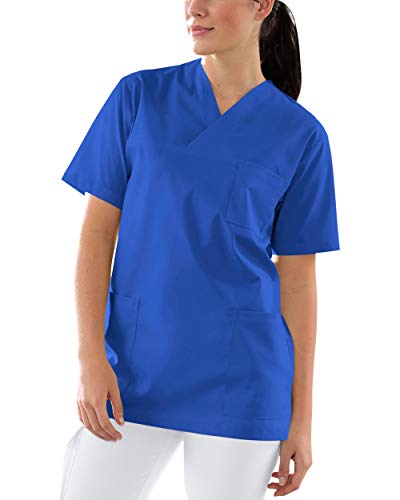 CLINIC DRESS Schlupfkasack Unisex-Schlupfkasack Brusttasche V-Ausschnitt Kasack für Damen und Herren 60° Wäsche königsblau XL von CLINIC DRESS