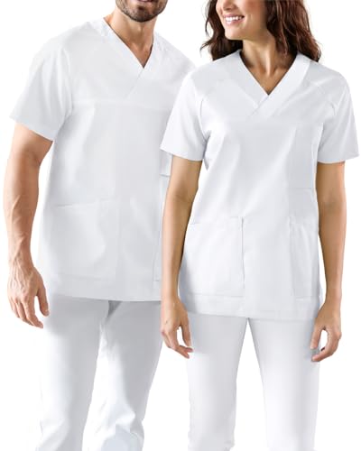 CLINIC DRESS Schlupfkasack der Kasack-Kasack V-Ausschnitt für Damen und Herren für Krankenpflege und Altenpflege 50% Baumwolle 95 Grad Wäsche 73 cm lang weiß M von CLINIC DRESS