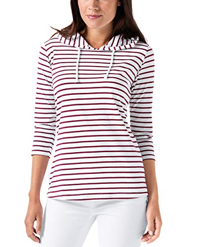 CLINIC DRESS Shirt Damenshirt 3/4 Arm Kapuze mit Kordel 95% Baumwolle Stretch 60° weiß/Bordeaux M von CLINIC DRESS
