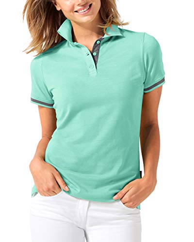 CLINIC DRESS Shirt Polo Damen 1/2 Arm - leicht tailliert Polokragen 95% Baumwolle, für Krankenschwestern, Ärzte und Pflegepersonal Aqua Green/dunkelgrau Melange 42/44 von CLINIC DRESS
