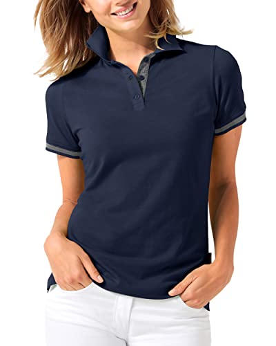 CLINIC DRESS Shirt Polo Damen 1/2 Arm - leicht tailliert Polokragen 95% Baumwolle, für Krankenschwestern, Ärzte und Pflegepersonal Navy/dunkelgrau Melange 38/40 von CLINIC DRESS