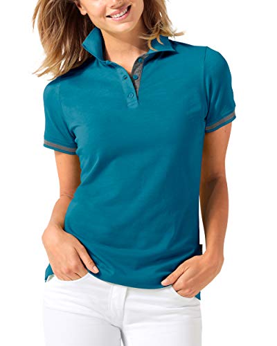 CLINIC DRESS Shirt Polo Damen 1/2 Arm - leicht tailliert Polokragen 95% Baumwolle, für Krankenschwestern, Ärzte und Pflegepersonal Petrol/dunkelgrau Melange 38/40 von CLINIC DRESS
