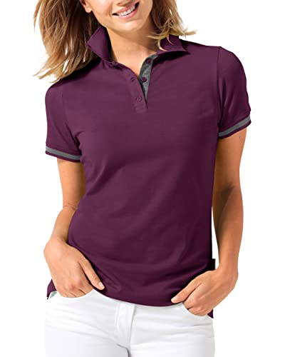 CLINIC DRESS Shirt Polo Damen 1/2 Arm - leicht tailliert Polokragen 95% Baumwolle, für Krankenschwestern, Ärzte und Pflegepersonal Pflaume/dunkelgrau Melange 46/48 von CLINIC DRESS
