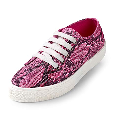 Damen Fashion Sommer Sneaker Halbschuhe Freizeit pink Glitzer Schuhe Schnürschuhe Textil Animal (38 EU) von CLINIC DRESS