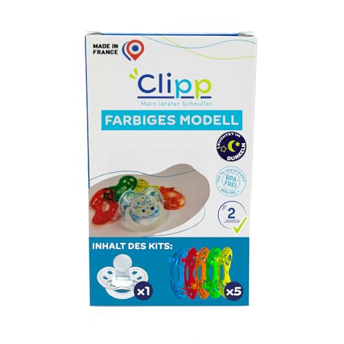 CLIPP Kit – Abstill-Schnuller Farbe + 5 Aufsätze für schrittweises Abgewöhnen + Anleitung – Stufenweises, sanftes Abgewöhnen – Patentiertes Gerät – Hergestellt in Frankreich – Ab 2 Jahren CLIPP Kit – Abstill-Schnuller Farbe + 5 Aufsätze für schrittweises Abgewöhnen + Anleitung – Stufenweises, sanftes Abgewöhnen – Patentiertes Gerät – Hergestellt in Frankreich – Ab 2 Jahren von CLIPP