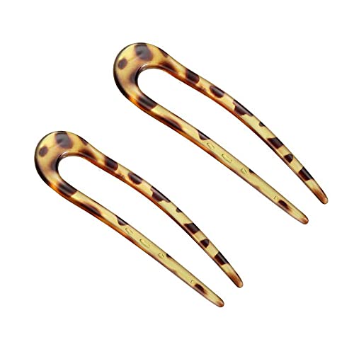 2 Pieces French Style U-shaped Hairpins Vintage Hair Pin Fork Sticks Cellulose Acetate Tortoise Shell Hair Pins for Women Girls Hair Accessories (Leopard Print) von CLIPPER GUARDS