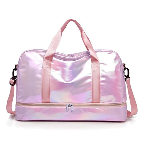 Erweiterbare Reisegepäcktasche, Sporthandtasche, Fitness, große Kapazität, Damen-Umhängetasche (Color : G Pink, Size : 46x32cm) von CLIQR