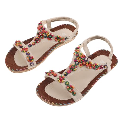 CLISPEED 1 Paar Boho-sandalen: Flache Damensandalen Mit Knöchelriemen Und Perlenverzierung – Rutschfeste Strandschuhe, Leicht Und Zum Gehen (größe: 37) von CLISPEED