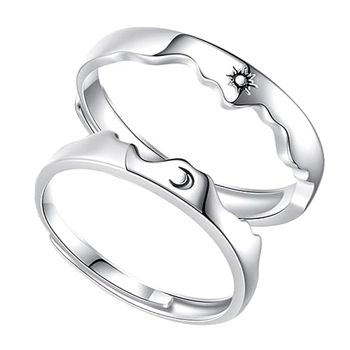 CLISPEED 1 Paar Verstellbare Offene Ringe mit Gravur und Mondmotiv für Hochzeits und Freundschaftsringe für Valentinstag und Besondere Anlässe von CLISPEED